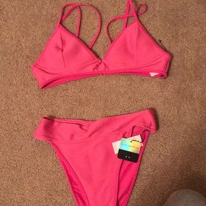 LA Hearts Pink Ribbed Bikini. L Top M Bottom